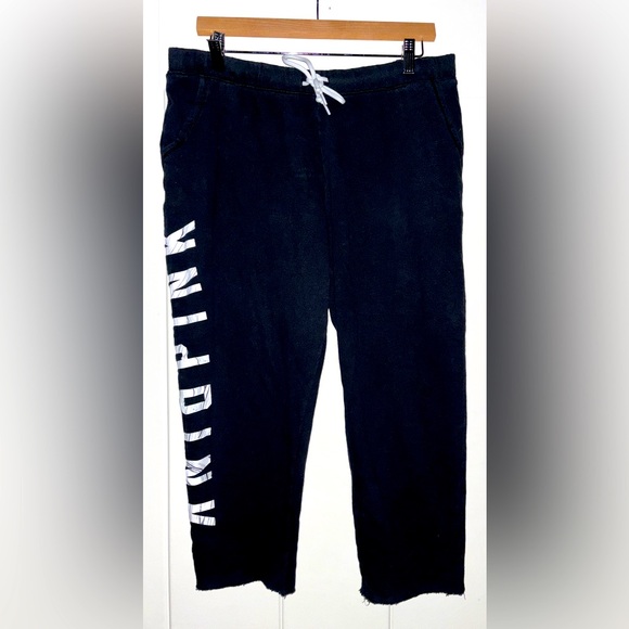 Pink Victoria’s Secret Black Capri‎ Pants Women  L Drawstring Cotton Workout Gym - Picture 1 of 8